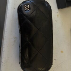 CHANEL Black Quilted Leather Eyewear Case with CC Logo